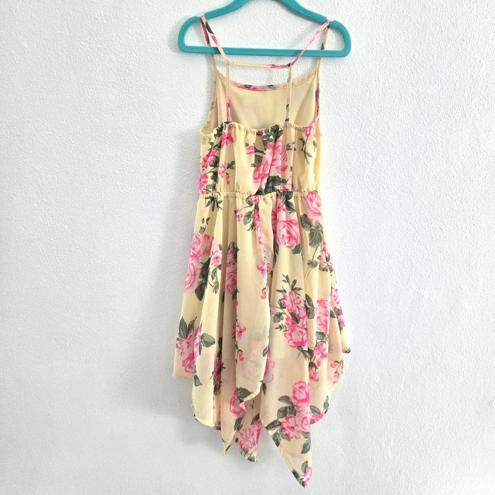 The Childrens Place Girls Yellow Pink Floral Chiffon Handkerchief Hem Dress 5/6‎